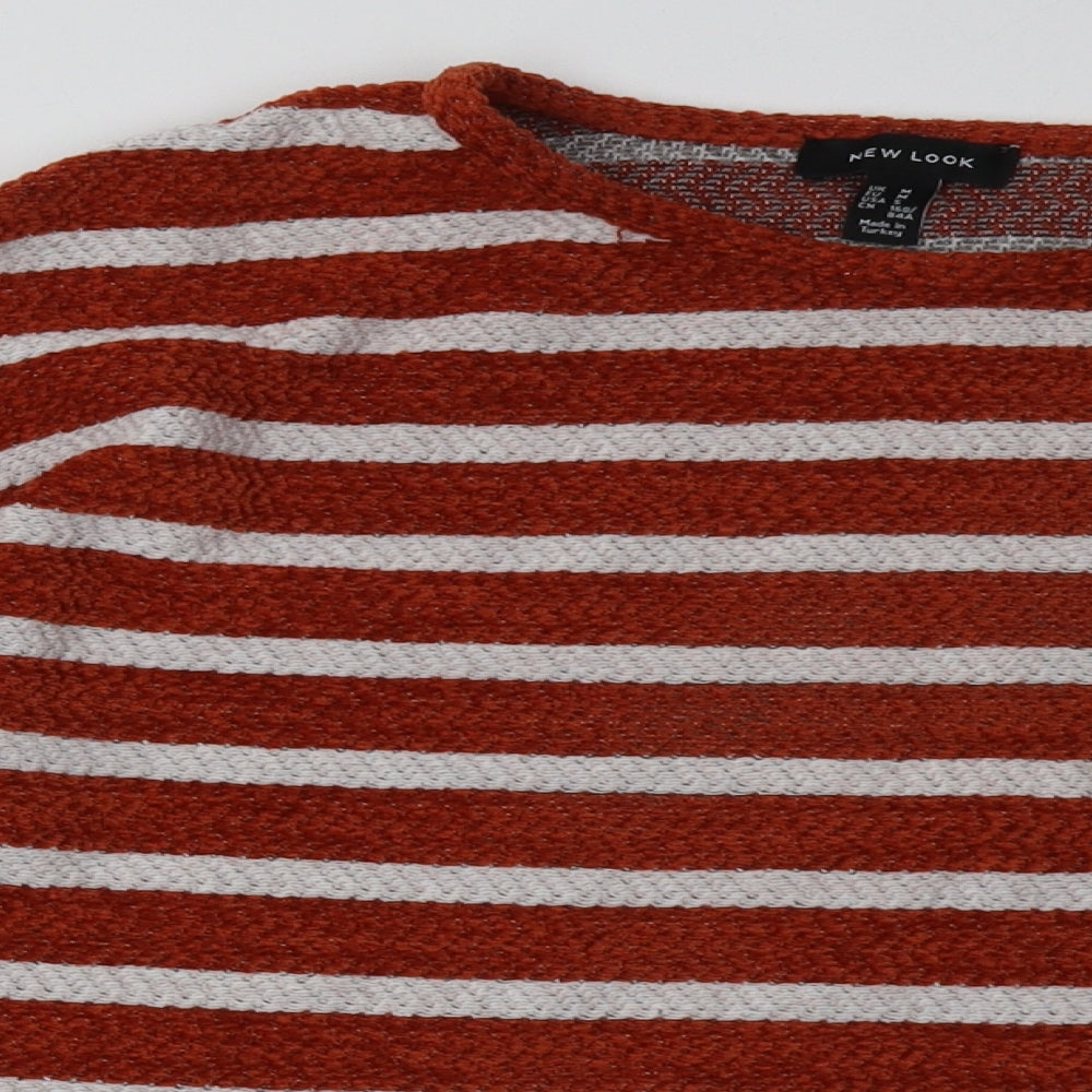 Close-up detail of New Look women’s brown striped polyester pullover sweatshirt, size M, pullover