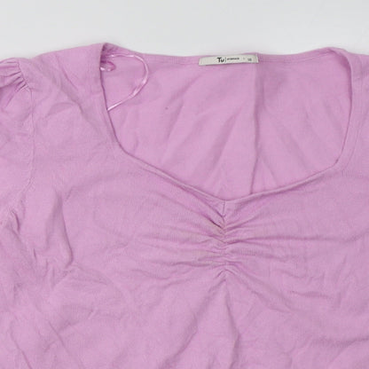 Close-up detail of TU women’s purple cotton pullover sweatshirt, size UK 10, pullover