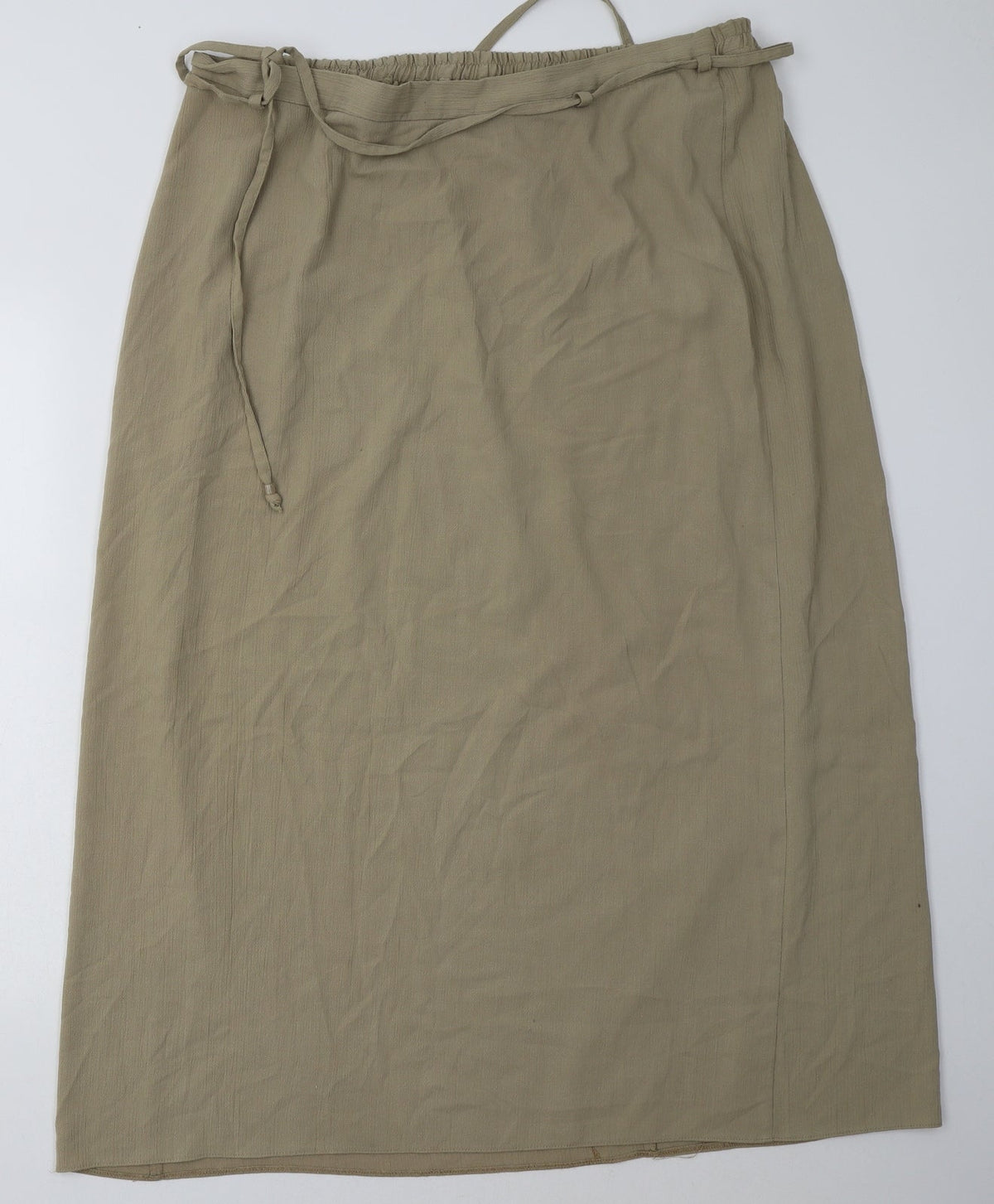 Front view of Evans women’s beige polyester a-line skirt, size UK 22, tie