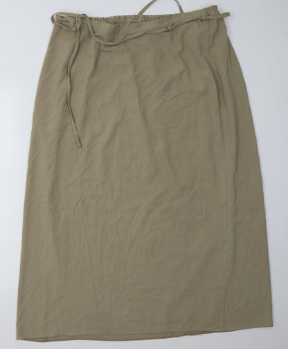 Front view of Evans women’s beige polyester a-line skirt, size UK 22, tie