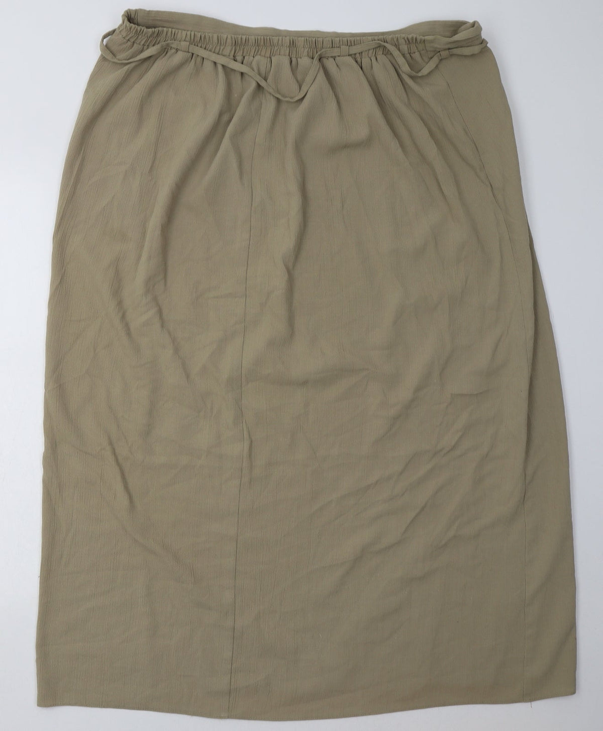 Back view of Evans women’s beige polyester a-line skirt, size UK 22, tie