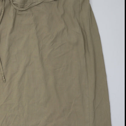 Close-up detail of Evans women’s beige polyester a-line skirt, size UK 22, tie