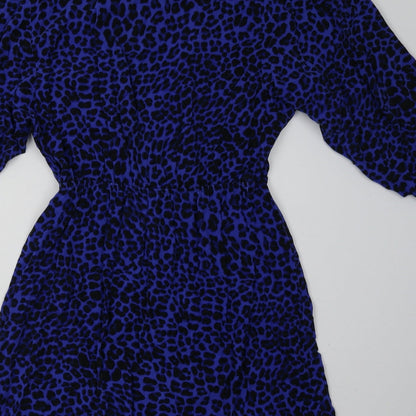 H&M Womens Blue Animal Print Viscose A-Line  Size 8  Crew Neck Pullover