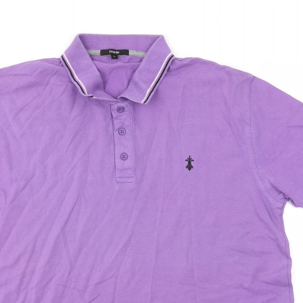 F&F Mens Purple  100% Cotton  Polo Size L Collared