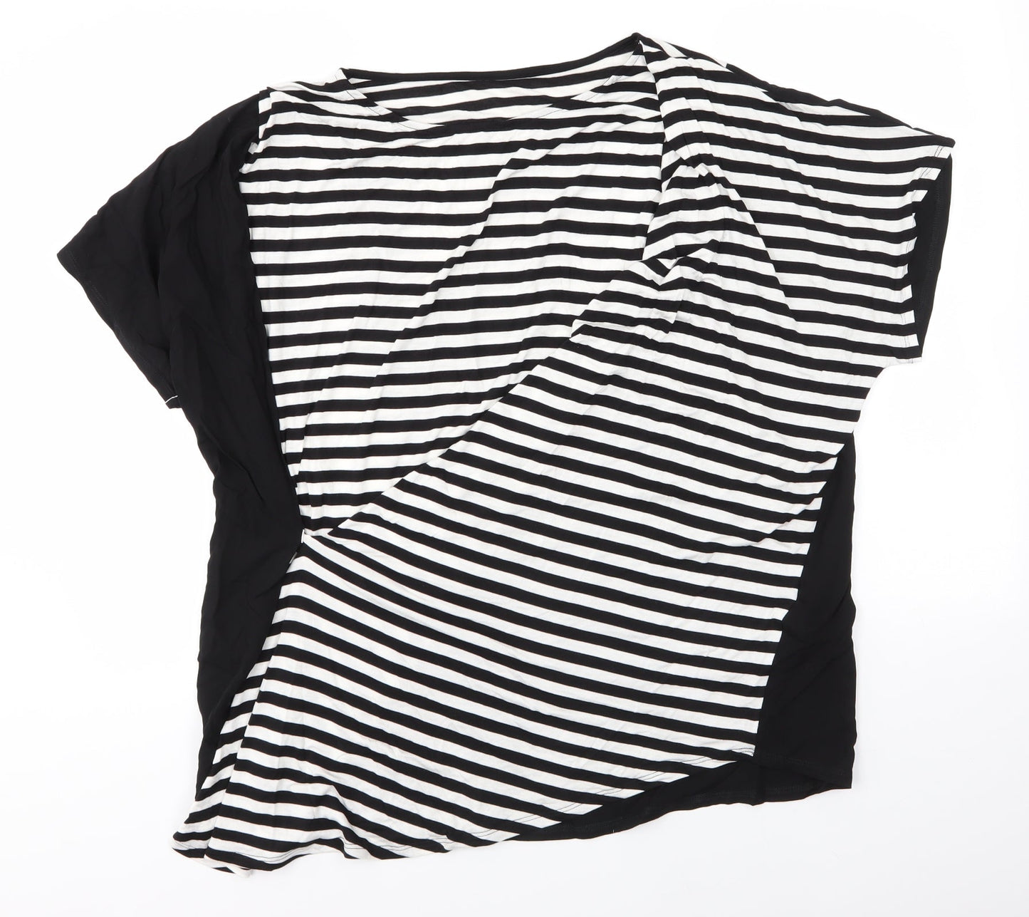 Avon Womens Black Striped Viscose Basic Blouse Size 14 Round Neck