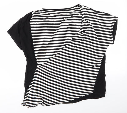 Avon Womens Black Striped Viscose Basic Blouse Size 14 Round Neck