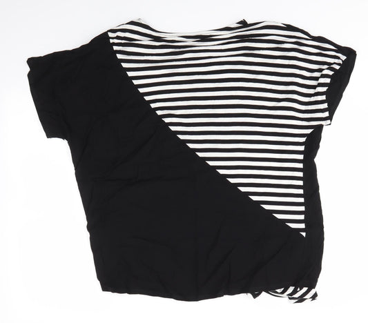 Avon Womens Black Striped Viscose Basic Blouse Size 14 Round Neck