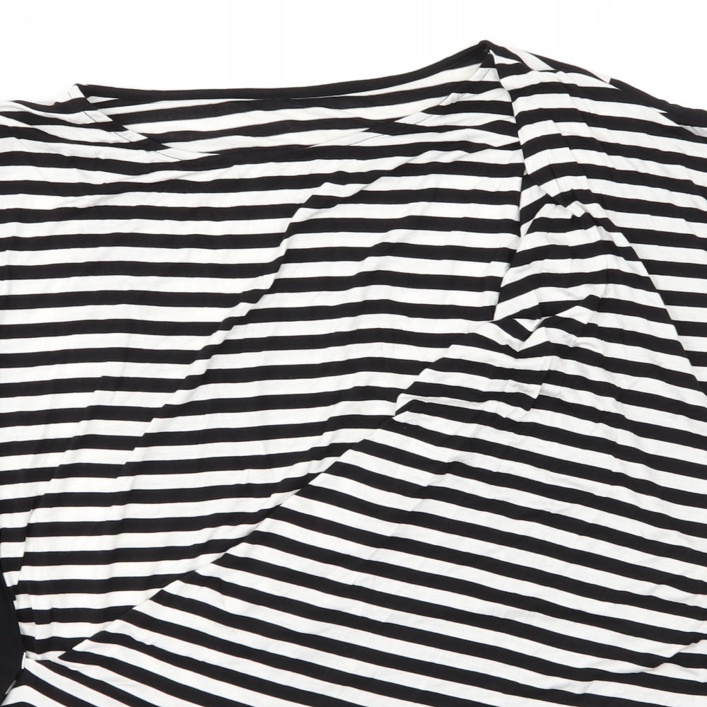 Avon Womens Black Striped Viscose Basic Blouse Size 14 Round Neck