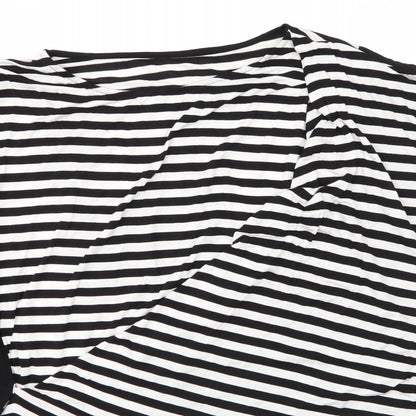 Avon Womens Black Striped Viscose Basic Blouse Size 14 Round Neck