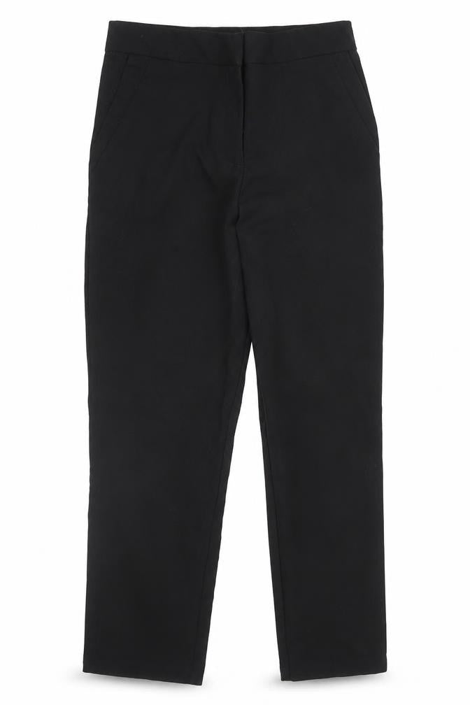 Front view of George girls’ black viscose carpenter trousers, size 6-7, years, 20-inch leg regular zip