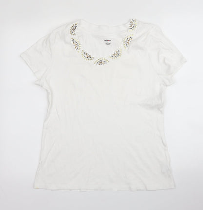 Style & Co Womens White  Cotton Basic Blouse Size L Round Neck