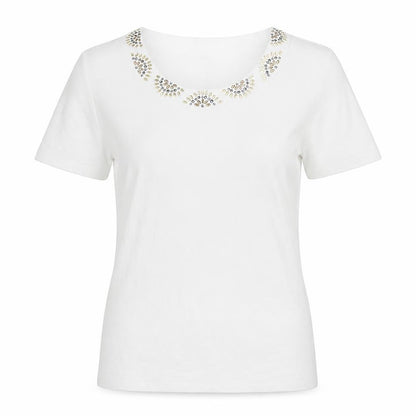 Front view of Style & Co women’s white cotton basic blouse, size L, round neck
