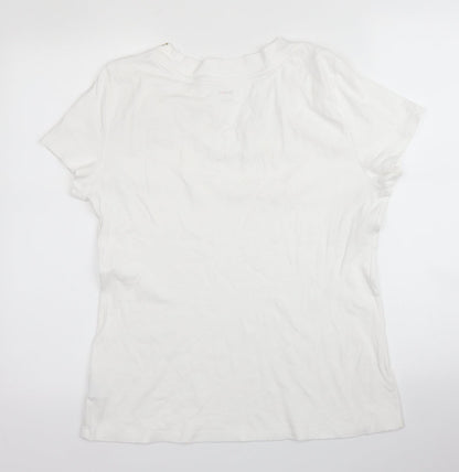 Style & Co Womens White  Cotton Basic Blouse Size L Round Neck