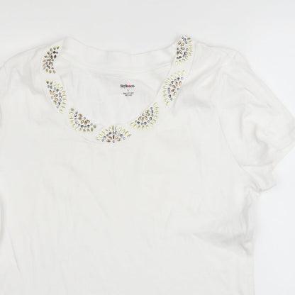 Style & Co Womens White  Cotton Basic Blouse Size L Round Neck