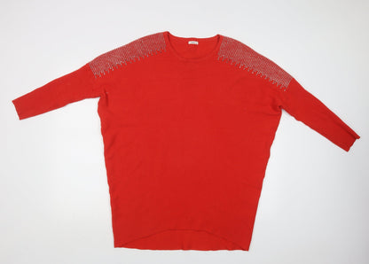 TU Womens Red Crew Neck  Viscose Tunic Jumper Size L