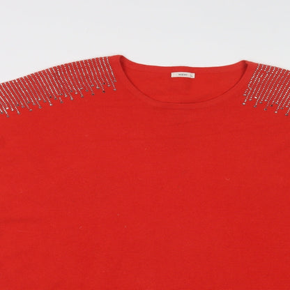 TU Womens Red Crew Neck  Viscose Tunic Jumper Size L