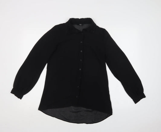 F&F Womens Black  Polyester Basic Button-Up Size 6 Collared