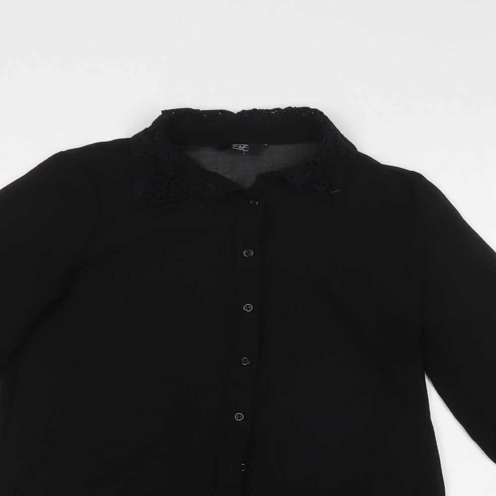 F&F Womens Black  Polyester Basic Button-Up Size 6 Collared