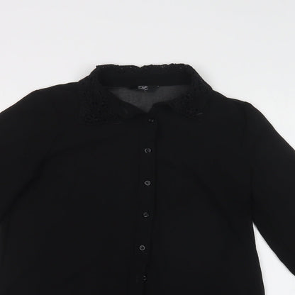 F&F Womens Black  Polyester Basic Button-Up Size 6 Collared