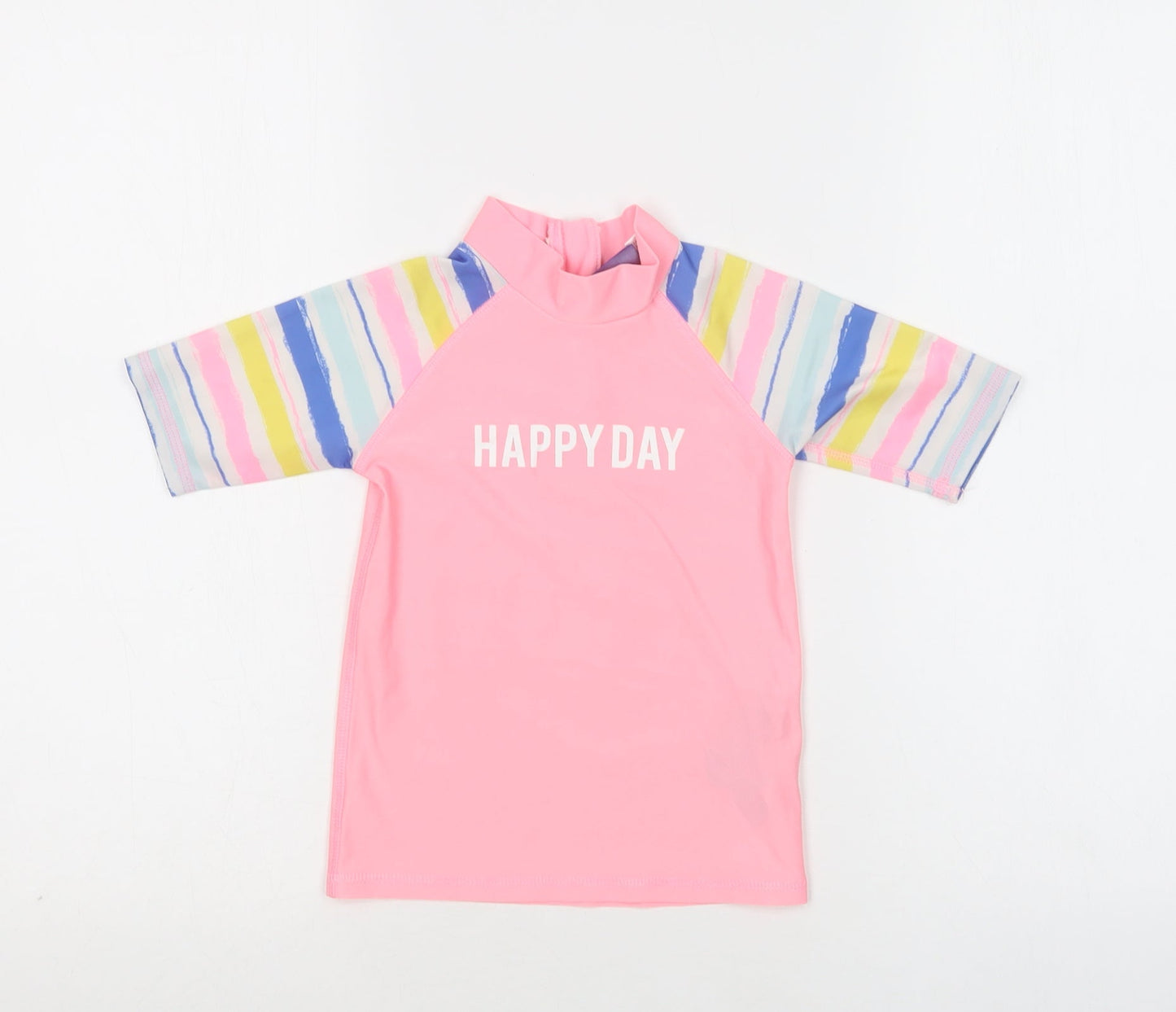 Lupilu Girls Pink Striped Polyester Basic T-Shirt Size 2-3 Years Mock Neck Zip - Happy Day