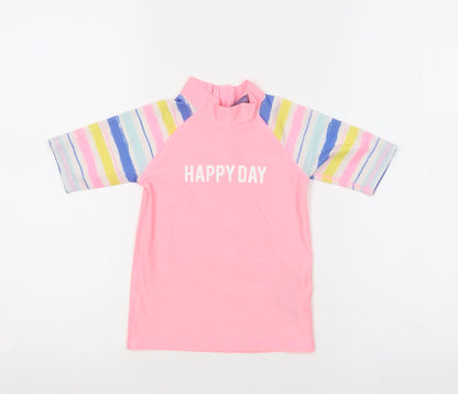 Lupilu Girls Pink Striped Polyester Basic T-Shirt Size 2-3 Years Mock Neck Zip - Happy Day