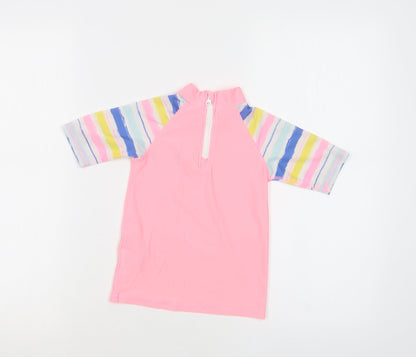 Lupilu Girls Pink Striped Polyester Basic T-Shirt Size 2-3 Years Mock Neck Zip - Happy Day