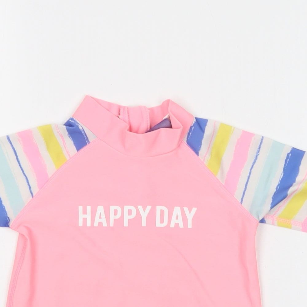 Lupilu Girls Pink Striped Polyester Basic T-Shirt Size 2-3 Years Mock Neck Zip - Happy Day