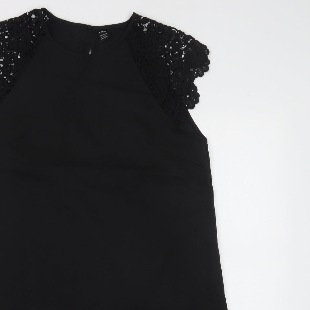 SheIn Womens Black  Polyester A-Line  Size L  Round Neck Button