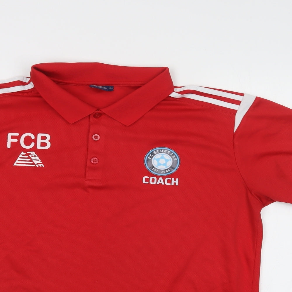 Pendle  Mens Red  Polyester  Polo Size L Collared Button - FC Bluestar