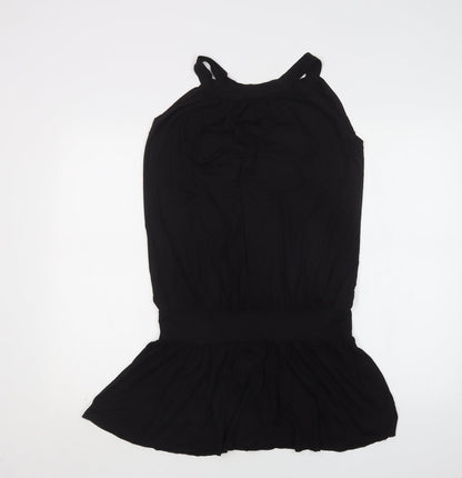 Bambolita Womens Black  Viscose Tunic Blouse Size L Round Neck