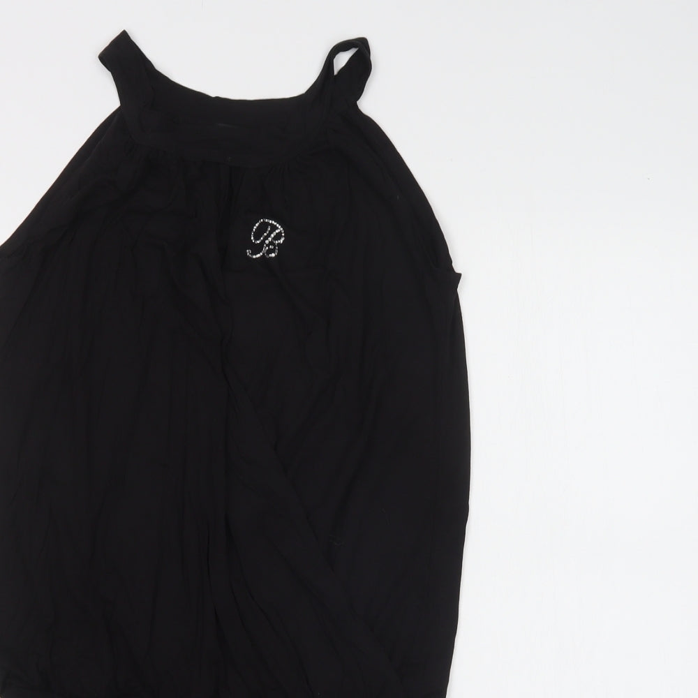 Bambolita Womens Black  Viscose Tunic Blouse Size L Round Neck