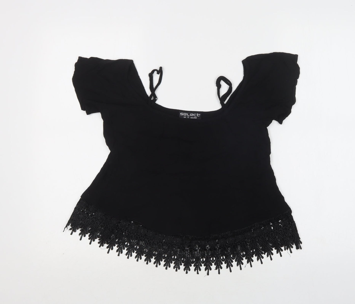 Select Womens Black  Polyester Basic Blouse Size 12 Square Neck - Lace Detail