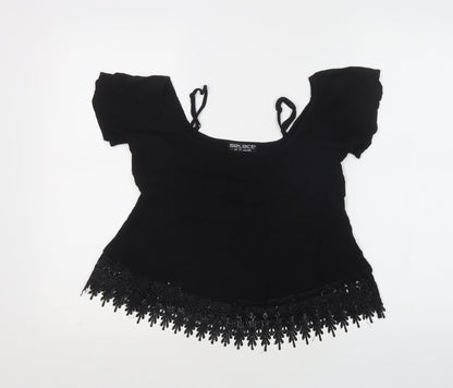 Select Womens Black  Polyester Basic Blouse Size 12 Square Neck - Lace Detail