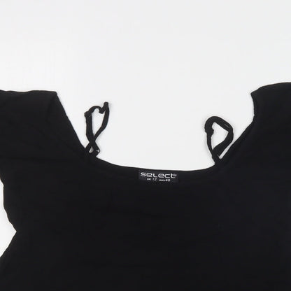Select Womens Black  Polyester Basic Blouse Size 12 Square Neck - Lace Detail