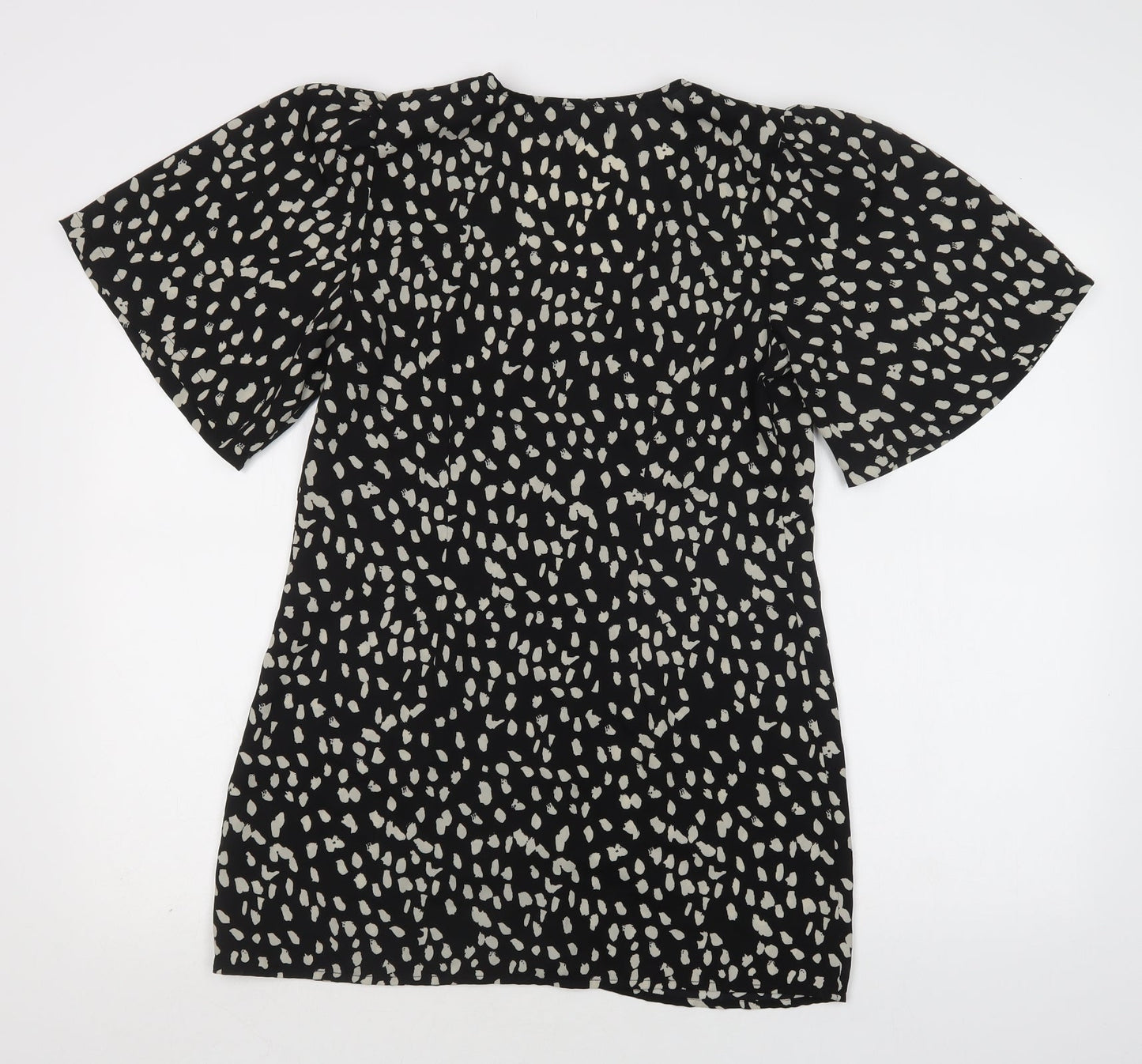 Boohoo Womens Black Animal Print Polyester Basic Blouse Size 10 Scoop Neck