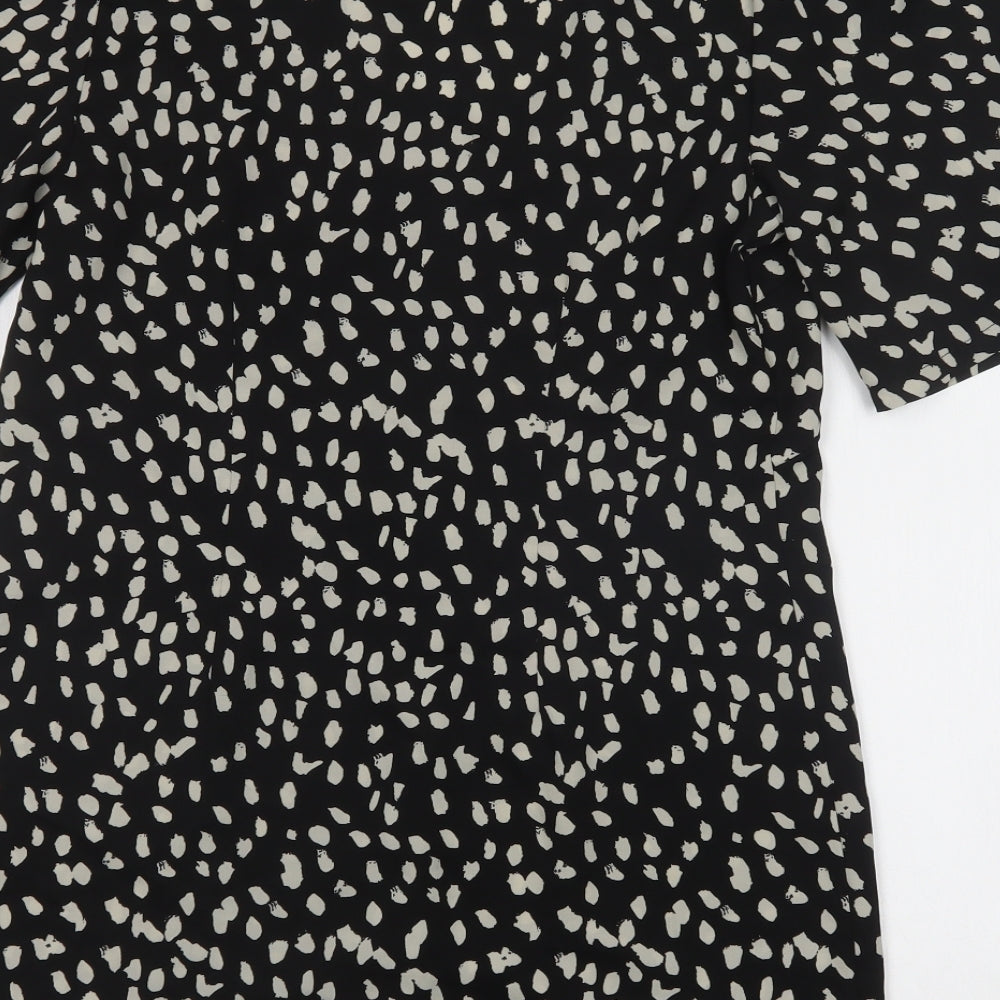 Boohoo Womens Black Animal Print Polyester Basic Blouse Size 10 Scoop Neck