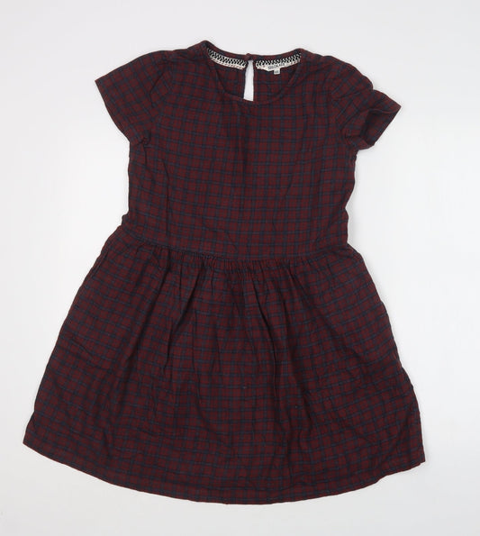 SoulCal & Co Womens Purple Check Cotton Fit & Flare  Size XS  Crew Neck Button