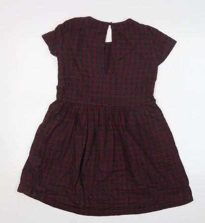 SoulCal & Co Womens Purple Check Cotton Fit & Flare  Size XS  Crew Neck Button