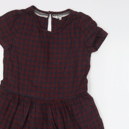SoulCal & Co Womens Purple Check Cotton Fit & Flare  Size XS  Crew Neck Button
