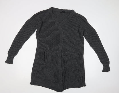 Boohoo Womens Grey V-Neck  Acrylic Cardigan Jumper Size L