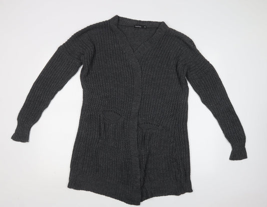 Boohoo Womens Grey V-Neck  Acrylic Cardigan Jumper Size L