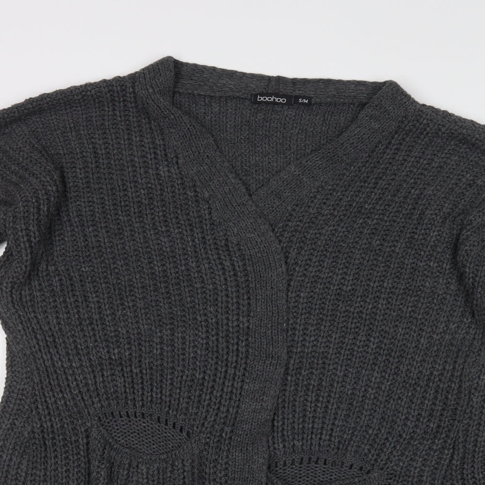 Boohoo Womens Grey V-Neck  Acrylic Cardigan Jumper Size L