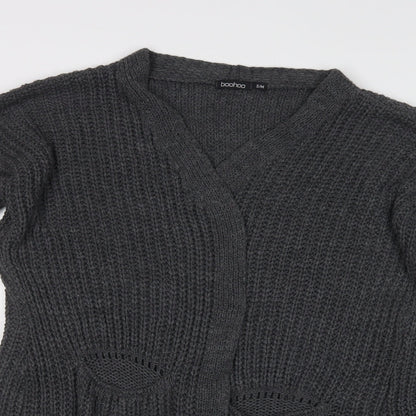 Boohoo Womens Grey V-Neck  Acrylic Cardigan Jumper Size L