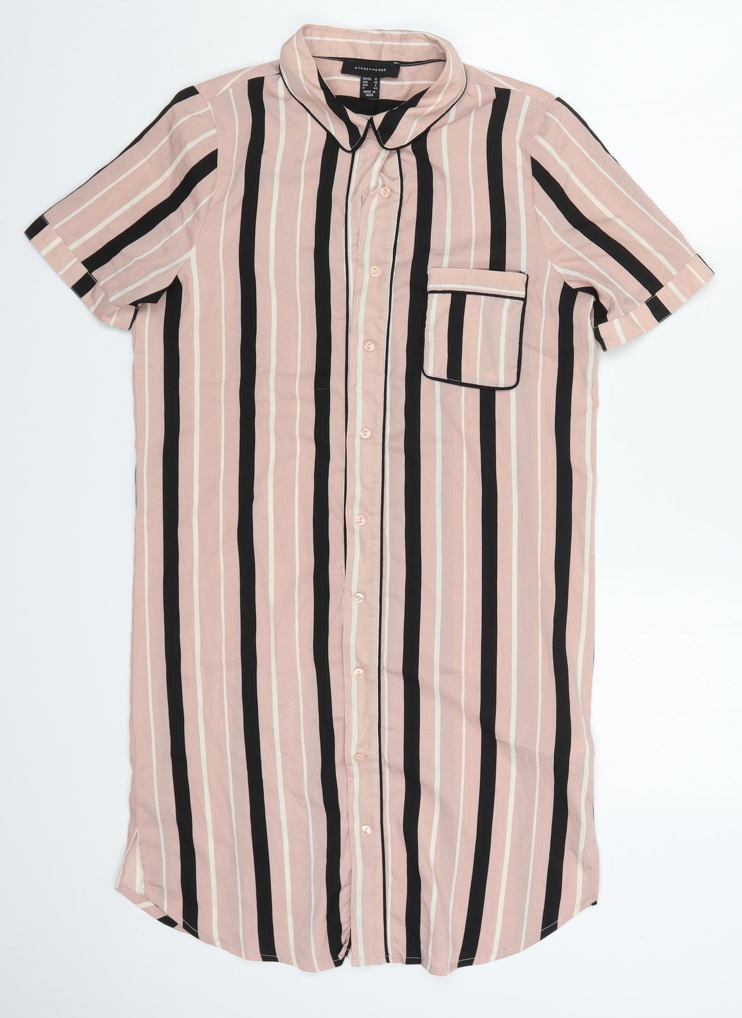 Atmosphere Womens Pink Striped Polyester Basic Button-Up Size 12 Collared