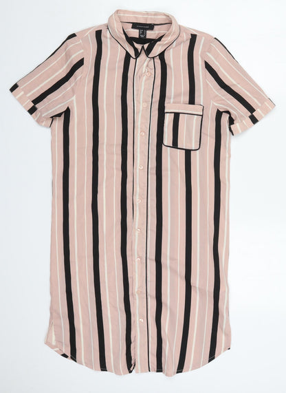 Atmosphere Womens Pink Striped Polyester Basic Button-Up Size 12 Collared