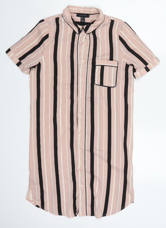Atmosphere Womens Pink Striped Polyester Basic Button-Up Size 12 Collared