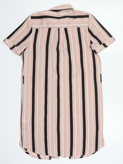 Atmosphere Womens Pink Striped Polyester Basic Button-Up Size 12 Collared