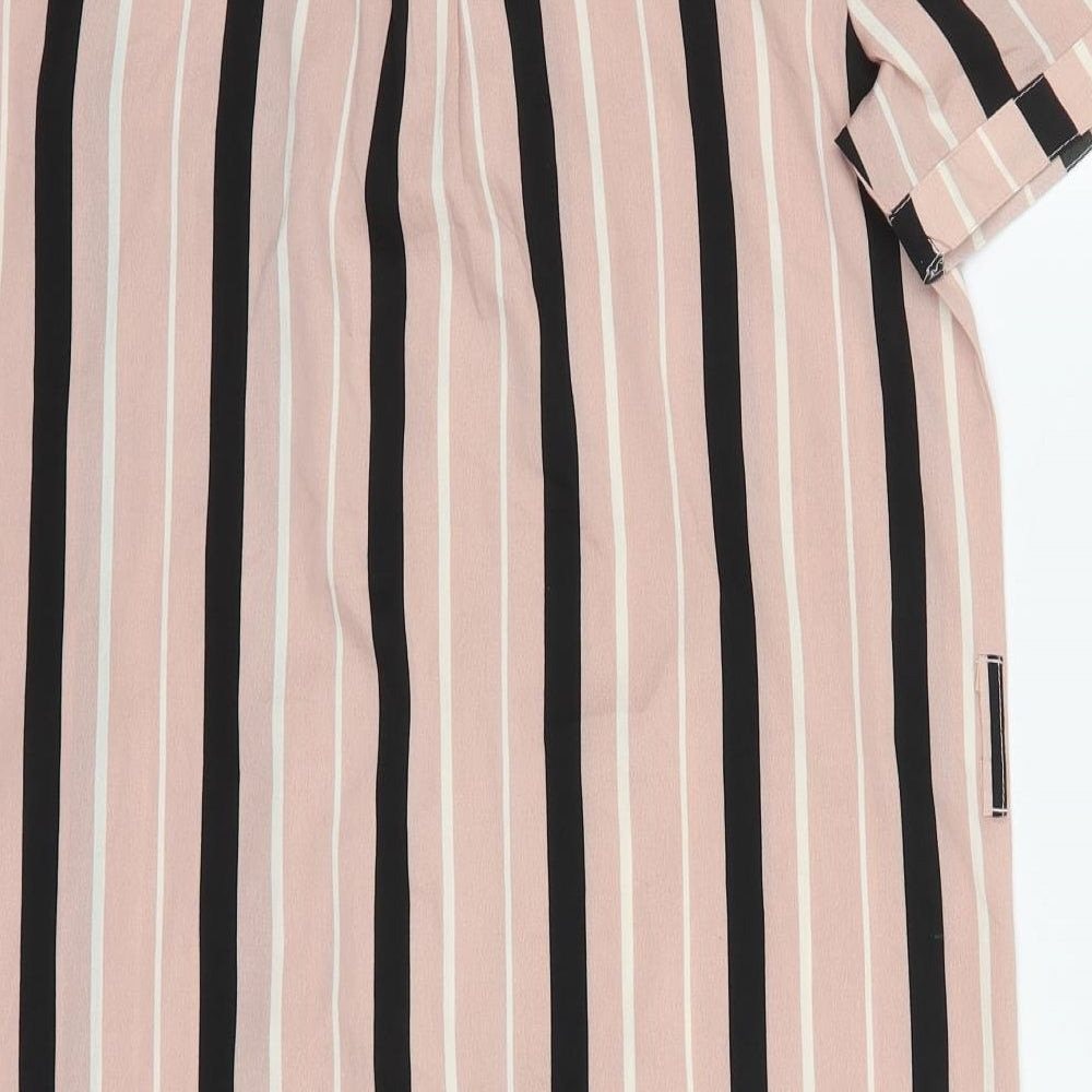 Atmosphere Womens Pink Striped Polyester Basic Button-Up Size 12 Collared