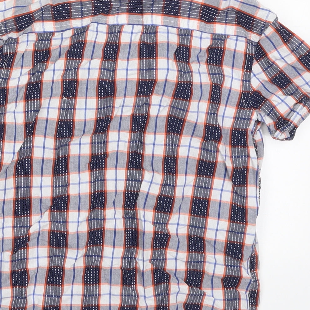 Brand and care label for George boys’ blue check cotton basic button-up, size 6-7, years collared button - orange