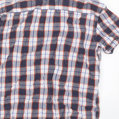 Brand and care label for George boys’ blue check cotton basic button-up, size 6-7, years collared button - orange
